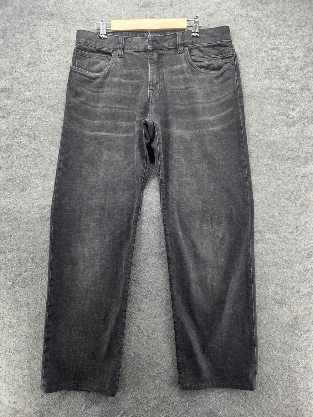 PrAna Jeans Mens 34x32 Gray Straight Distressed Denim Charcoal Wash Stretch